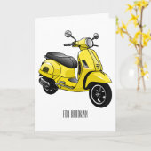 モープオートバイカートゥーンイラストレーション カード (黄色い花)