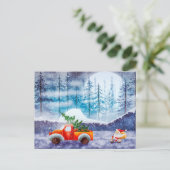 モープホリデー葉書にサンタが乗る可愛い旅 ポストカード (スタンド正面)