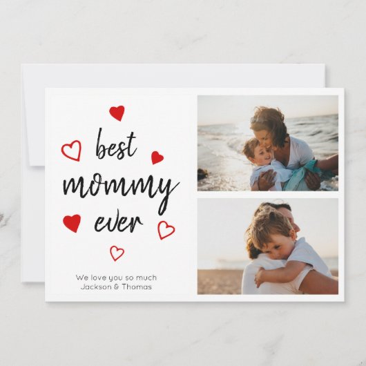 モーマ最高のー赤いハートフォトコラージュ母の日 カード (正面)