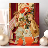 モーミサンタクロースキスをするヴィンテージクリスマスシーン シーズンポストカード