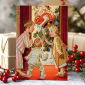 モーミサンタクロースキスをするヴィンテージクリスマスシーン シーズンポストカード