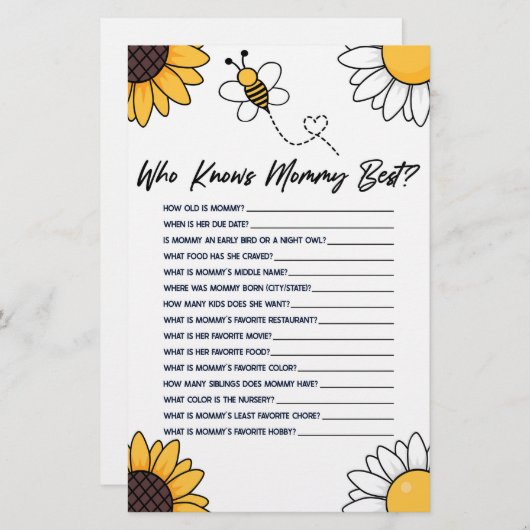 モーミブンブンいう音ーの赤ん坊のシャワーゲームを知っているハチミツバチ 便箋 (正面/裏面)