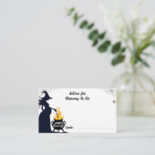 モーミーのハロウィーンの魔女の赤ちゃんシャワーのためのアドバイス エンクロージャーカード (スタンド正面)