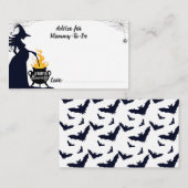 モーミーのハロウィーンの魔女の赤ちゃんシャワーのためのアドバイス エンクロージャーカード (正面/裏面)