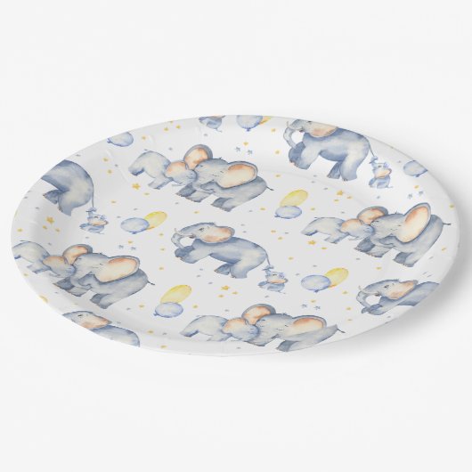 モーミーの水彩を持つ可愛いゾウ赤ちゃんシャワー ペーパープレート (アングル)