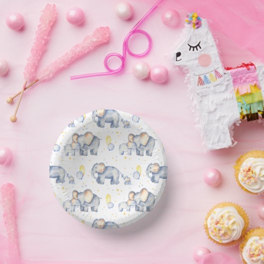 モーミーの水彩を持つ可愛いゾウ赤ちゃんシャワー ペーパーボウル (パーティー)
