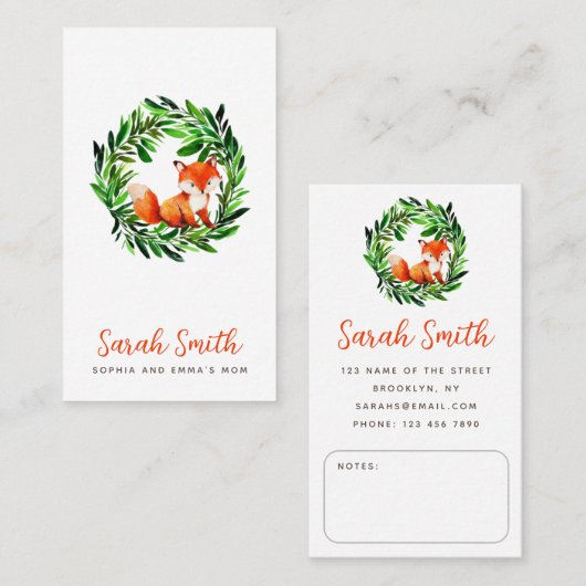 モーミーコールカワイイキツネ緑リース遊日付 名刺 (正面/裏面)