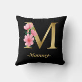 モーミー金ゴールドタイポグラフィとフラワーブラック クッション (裏面)