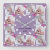 モーメン大切ト20XXフォトコラージピンクバタフライ スクエア壁時計 (正面)