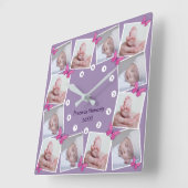 モーメン大切ト20XXフォトコラージピンクバタフライ スクエア壁時計 (傾斜)