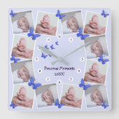 モーメン大切ト20XXフォトコラージブルーバタフライ スクエア壁時計 (正面)