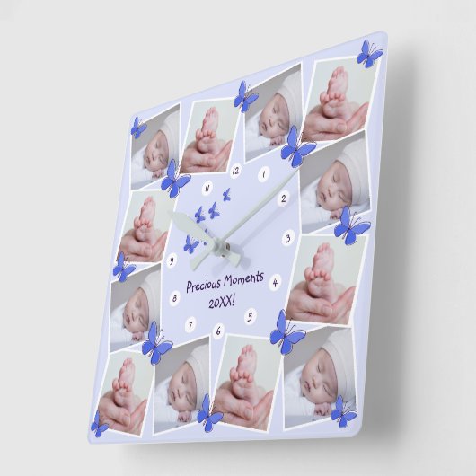 モーメン大切ト20XXフォトコラージブルーバタフライ スクエア壁時計 (傾斜)
