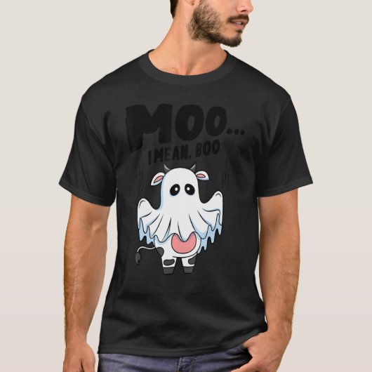 モーモーって言うかブー幽霊牛のかぼちゃ ハロウィンの牛 Tシャツ (正面)