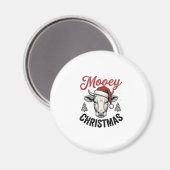 モーモークリスマスカウサンタ帽子ビンテージ風彫刻デザイン マグネット (正面/裏面)