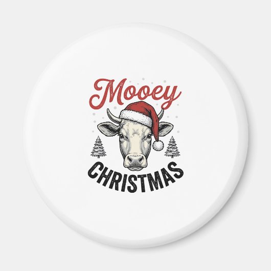 モーモークリスマスカウサンタ帽子ビンテージ風彫刻デザイン マグネット (正面)