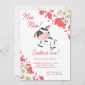 モーモーピンク柄かわいい牛の誕生日パーティー 招待状 (正面)