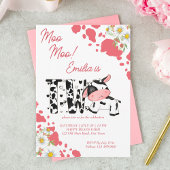 モーモーピンク柄かわいい牛の誕生日パーティー 招待状