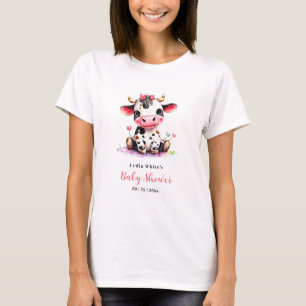 モーモーベビーシャワーパステルピンクの女の子ベビーシャワー Tシャツ