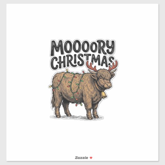 モーモーリー・クリスマス・ハイランドカウ・ヴィンテージ風彫刻Tシャツ シール (シート)
