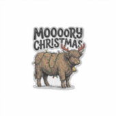 モーモーリー・クリスマス・ハイランドカウ・ヴィンテージ風彫刻Tシャツ シール (正面)