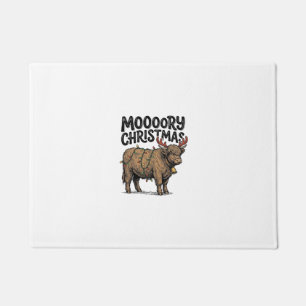 モーモーリー・クリスマス・ハイランドカウ・ヴィンテージ風彫刻Tシャツ ドアマット