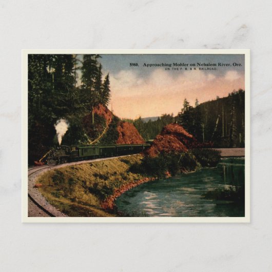 モーラー・オレゴンに接近する列車、ヴィンテージ ポストカード (正面)