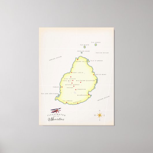 モーリシャスのイラスト地図 キャンバスプリント (正面)