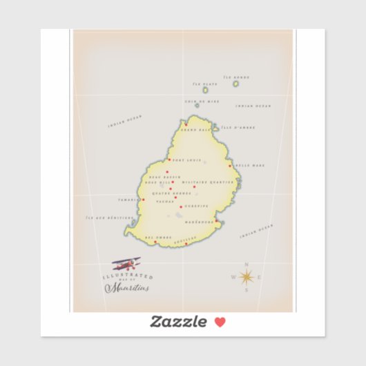 モーリシャスのイラスト地図 シール (シート)