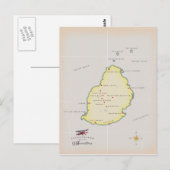 モーリシャスのイラスト地図 ポストカード (正面/裏面)