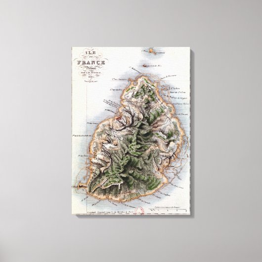 モーリシャスの地図イラストレーション「ポール・エ・バージニ」 キャンバスプリント (正面)