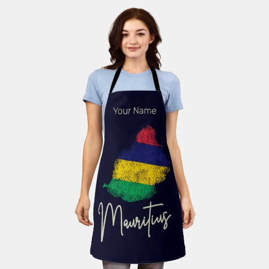 モーリシャスアイランドマップヴィンテージ国旗のインディアン海 エプロン (着用した状態)