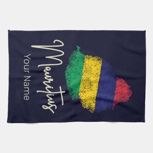 モーリシャスアイランドマップヴィンテージ国旗のインディアン海 キッチンタオル (横)