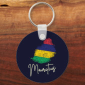 モーリシャスアイランドマップヴィンテージ国旗のインディアン海 キーホルダー (正面)