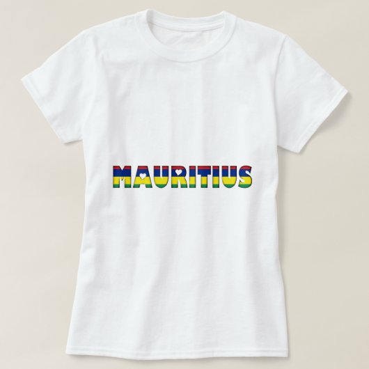 モーリシャスハートタイポグラフィ国旗 Tシャツ (デザイン正面)