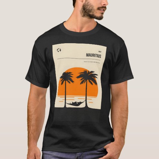 モーリシャスミニマルヴィンテージ旅行ポスターアート Tシャツ (正面)