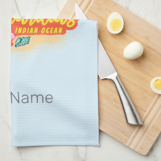 モーリシャスレトロインディアン海ドドと国旗のヴィンテージ キッチンタオル (四つ折り)