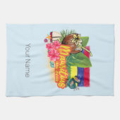 モーリシャスレトロインディアン海ドドと国旗のヴィンテージ キッチンタオル (横)