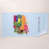 モーリシャスレトロインディアン海ドドと国旗のヴィンテージ ビーチタオル (正面)