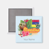 モーリシャスレトロインディアン海ドドと国旗のヴィンテージ マグネット (正面/裏面)