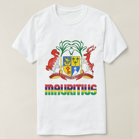 モーリシャス国旗と紋章の愛国心 Tシャツ (デザイン正面)
