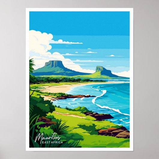 モーリシャス東アフリカ旅行ヴィンテージイラストレーション ポスター (正面)