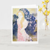 モーリス・デニス・ピンク・ドレスの女性 カード (黄色い花)