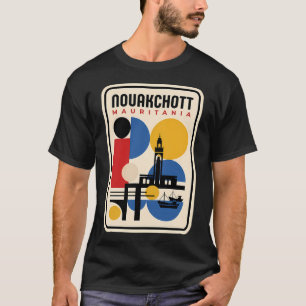モーリタニアのヌアクショットをイメージしたレトロな抽象旅行デザイン Tシャツ
