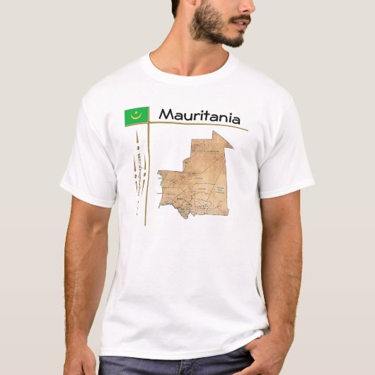 モーリタニアの地図と国旗とタイトルTシャツ Tシャツ (正面)