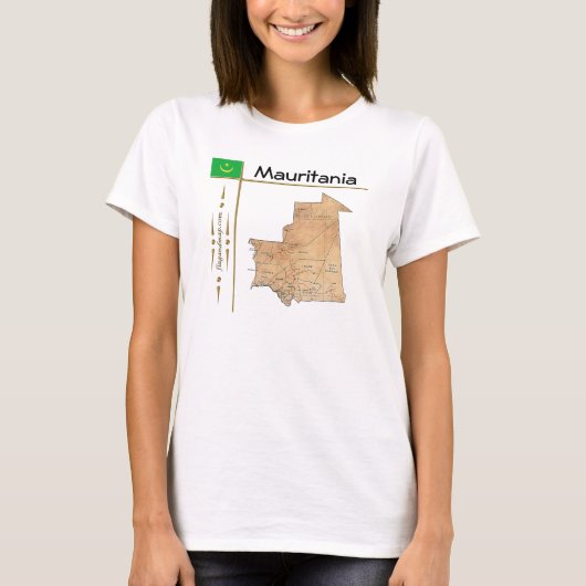 モーリタニアの地図と旗とタイトルのTシャツ Tシャツ (正面)