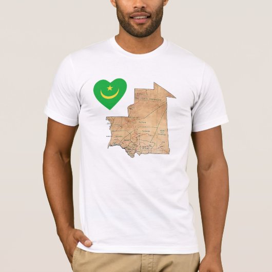 モーリタニアの旗と地図のハートTシャツ Tシャツ (正面)