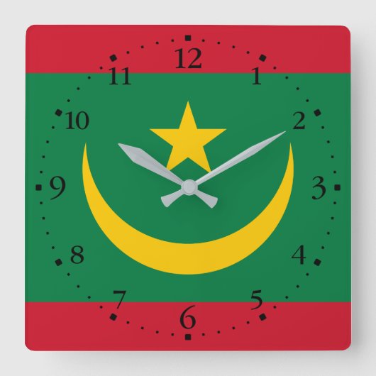モーリタニアの旗 スクエア壁時計 (正面)