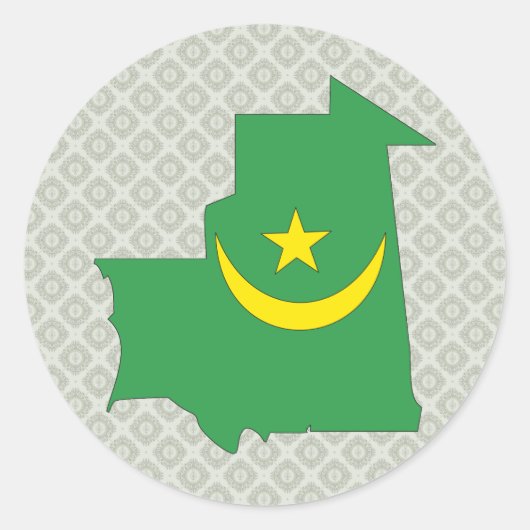 モーリタニア国旗の地図フルサイズ ラウンドシール (正面)