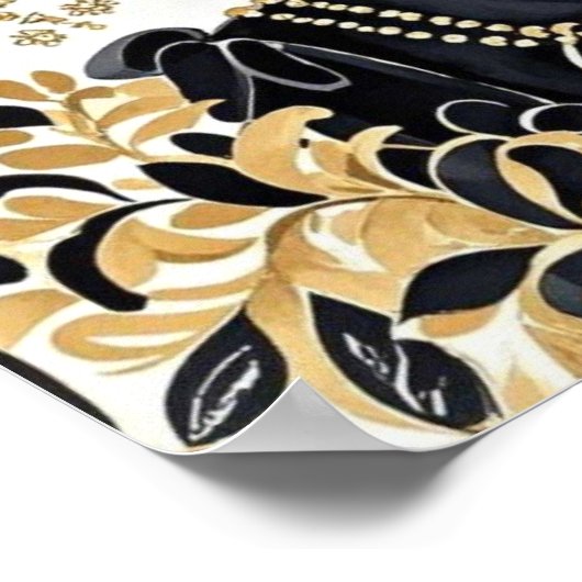 モーリン・ルージュスタイル、黒と金、豪華な贅沢 ポスター (角)