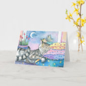 モーリーハリスンによるお洒落な妖精の虎猫猫カード カード (黄色い花)